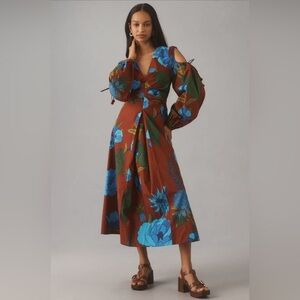 NWT Farm Rio Long-Sleeve V-Neck Midi Dress - Size Medium